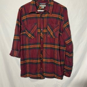 Natural Reflections womens large red green brown plaid button down flannel